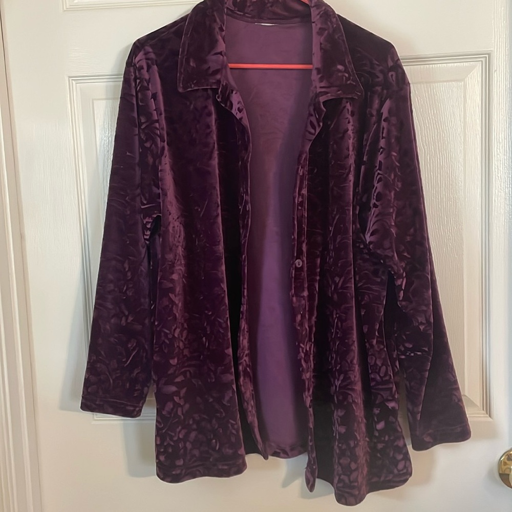 Purple velvet oversized button down
